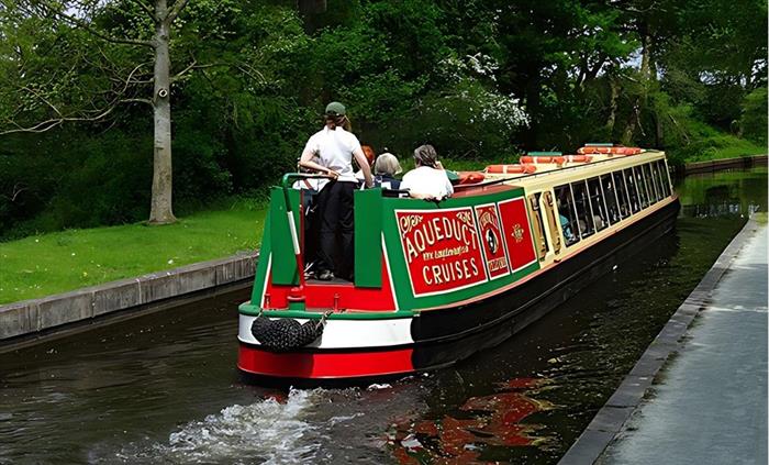 Llangollen Wharf's Thomas Telford canal boat as it embarks on its journey through the beautiful Welsh countryside as it heads towards the iconic Pontc